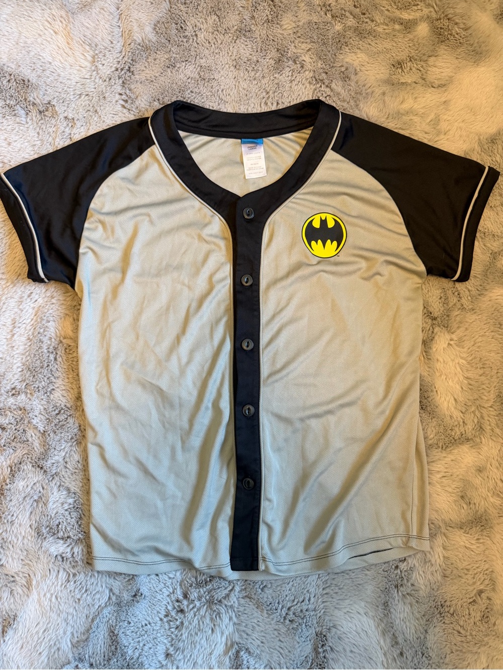 Batman Button-Front Baseball Shirt - Black, Gray & Yellow